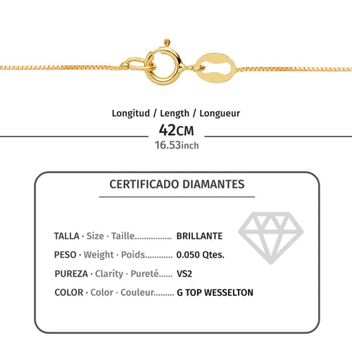 18K Gargantilla Oro Amarillo Estrella 6x6mm Diamante 0.050Qt. G-Vs2. Cadena 42cm