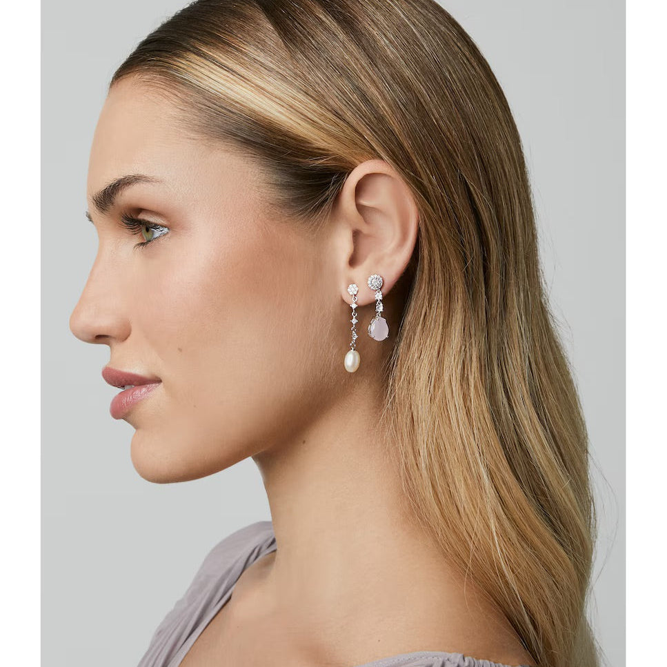 Long Bridal Earrings Oval Pearl