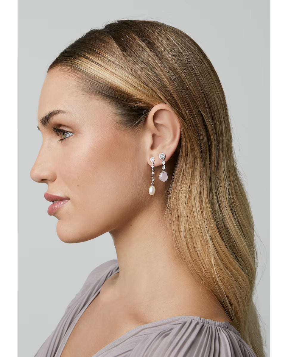 Long Bridal Earrings Oval Pearl