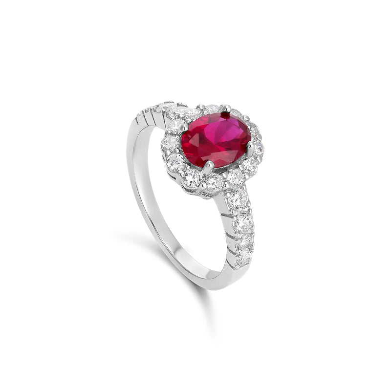 Silver and Oval Ruby Zirconia Ring