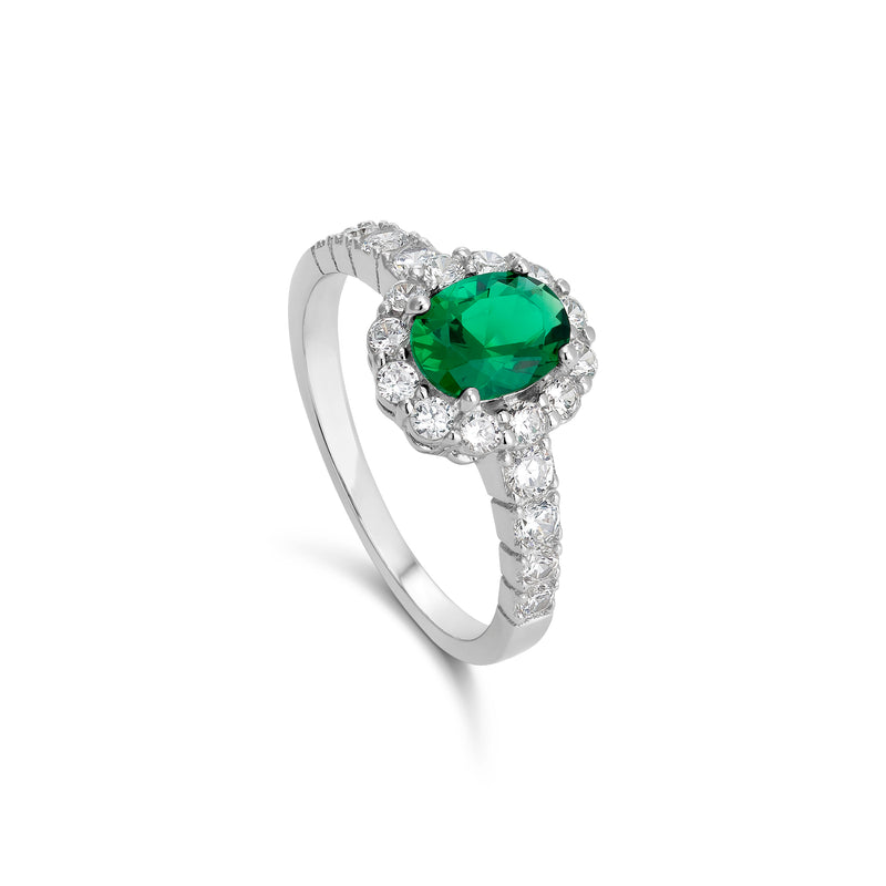 Silver and Oval Emerald Zirconia Ring