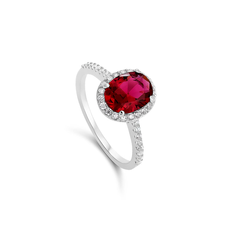 Silver and Thick Oval Ruby Zirconia Ring