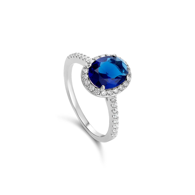 Silver and Thick Oval Sapphire Zirconia Ring
