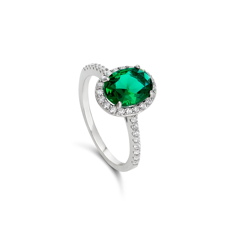 Silver and Thick Oval Emerald Zirconia Ring