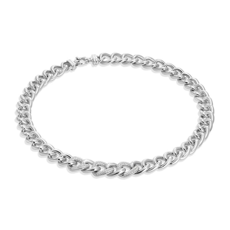 Smooth Silver and Pavé Chain Necklace