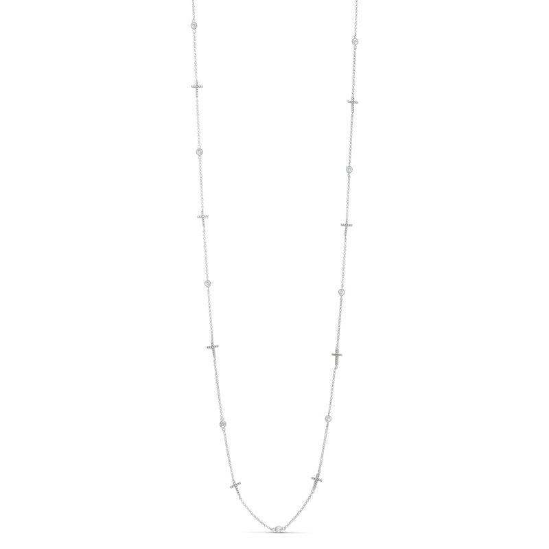 Long Silver Necklace Crosses and Zircons