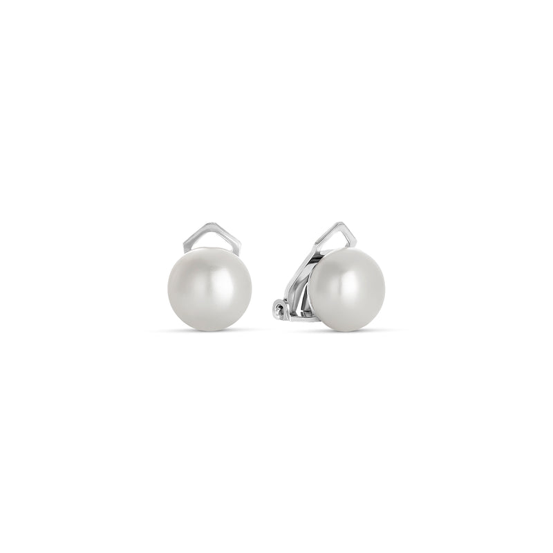 10 mm Shell Pearl Earrings in Silver with Clip Closure