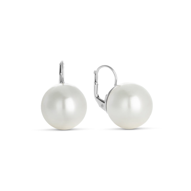 16 mm Shell Pearl Earrings in Silver Omega Clasp