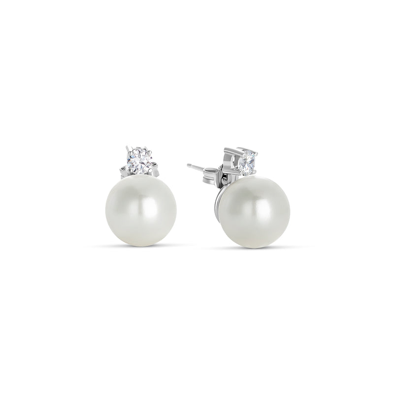 12 mm Shell Pearl and Zirconia Earrings in Silver
