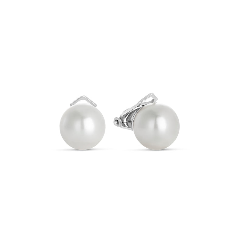 Shell Pearl Earrings 14 mm in Silver Cllp Closure