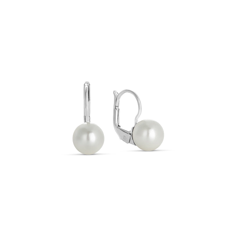 8 mm Shell Pearl Earrings in Silver Omega Clasp