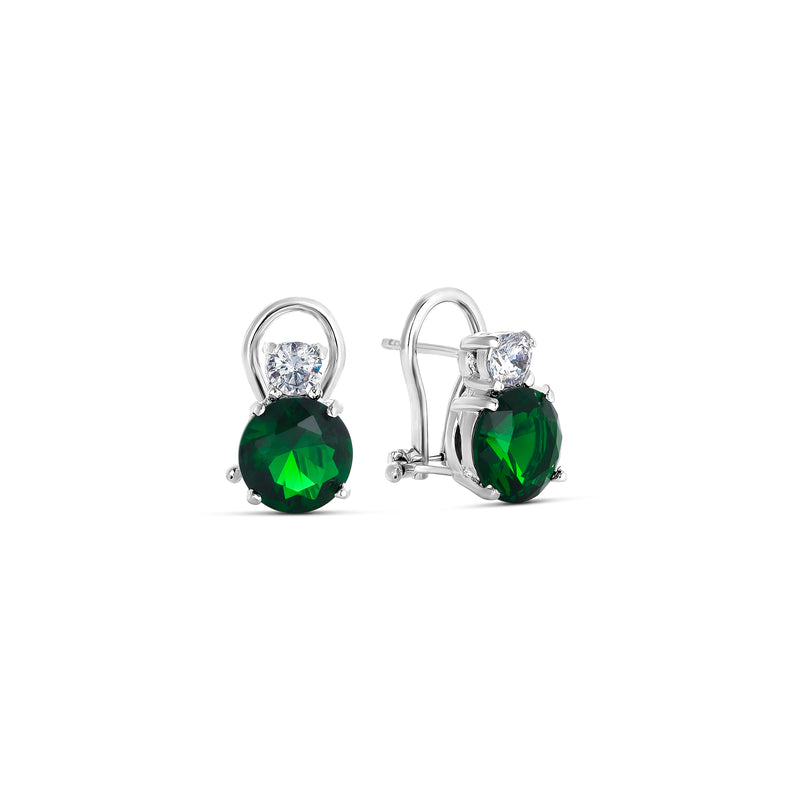 Silver and Double Emerald Zirconia Earrings