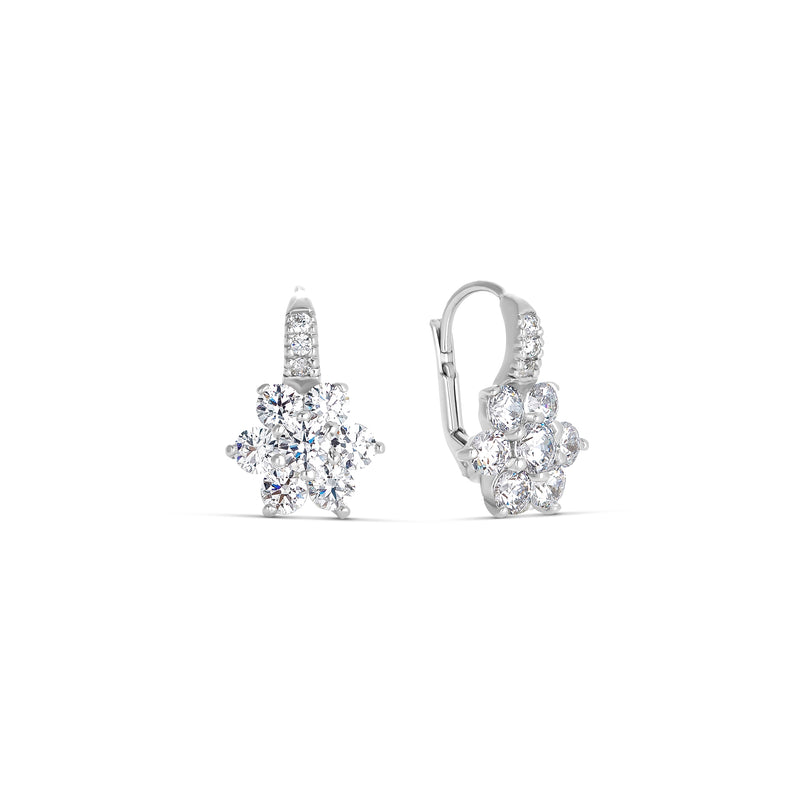 Silver and Zirconia White Flower Earrings