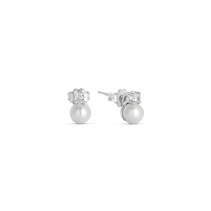 Boucles d'oreilles perle coquillage 6 mm et zircone en argent