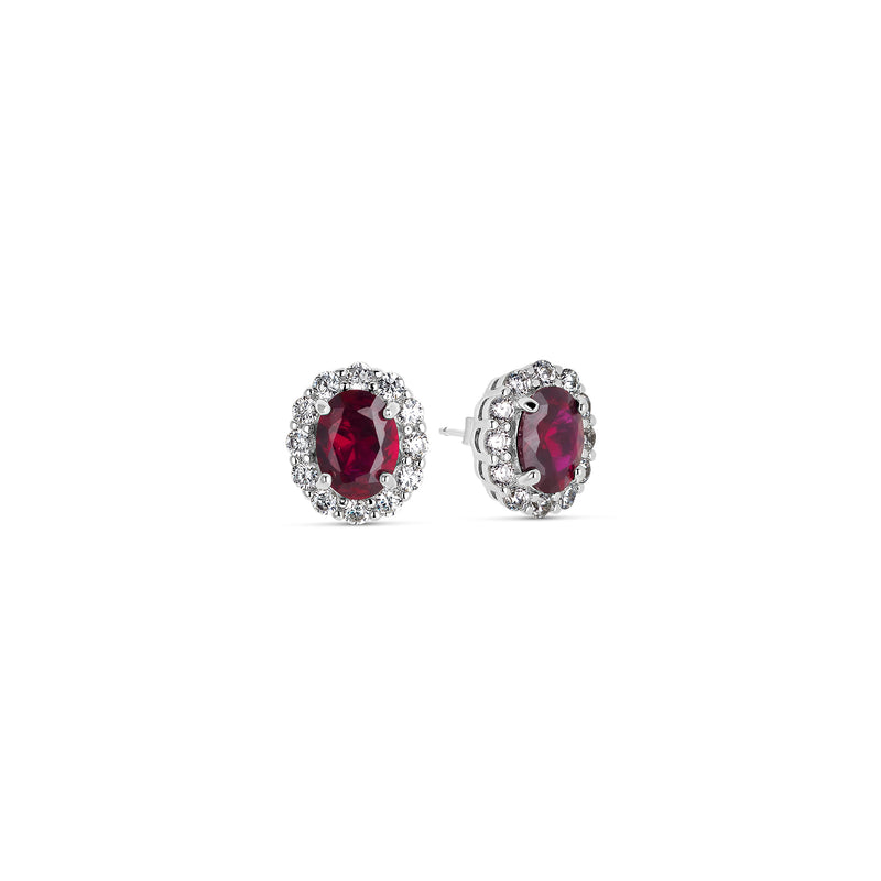 Silver and Oval Ruby Zirconia Earrings