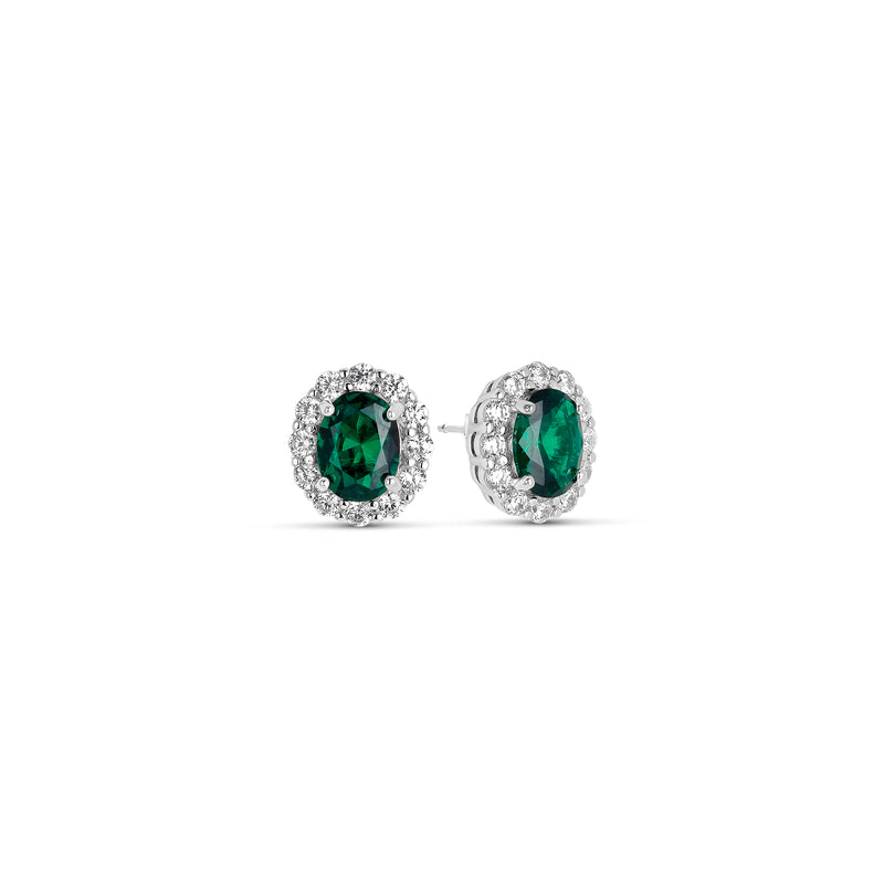 Silver and Oval Emerald Zirconia Earrings