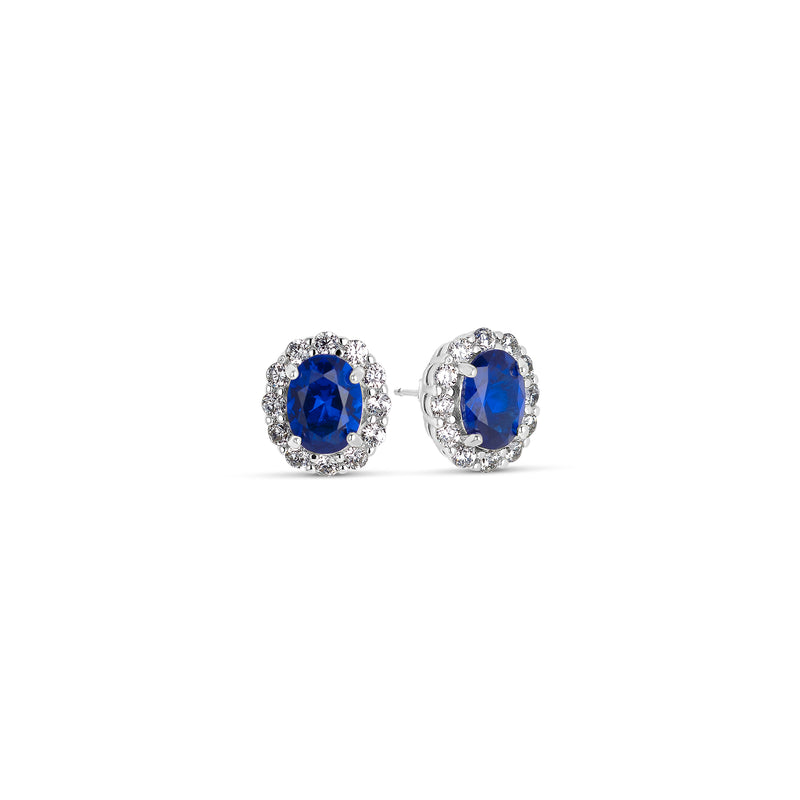 Silver and Oval Sapphire Zirconia Earrings