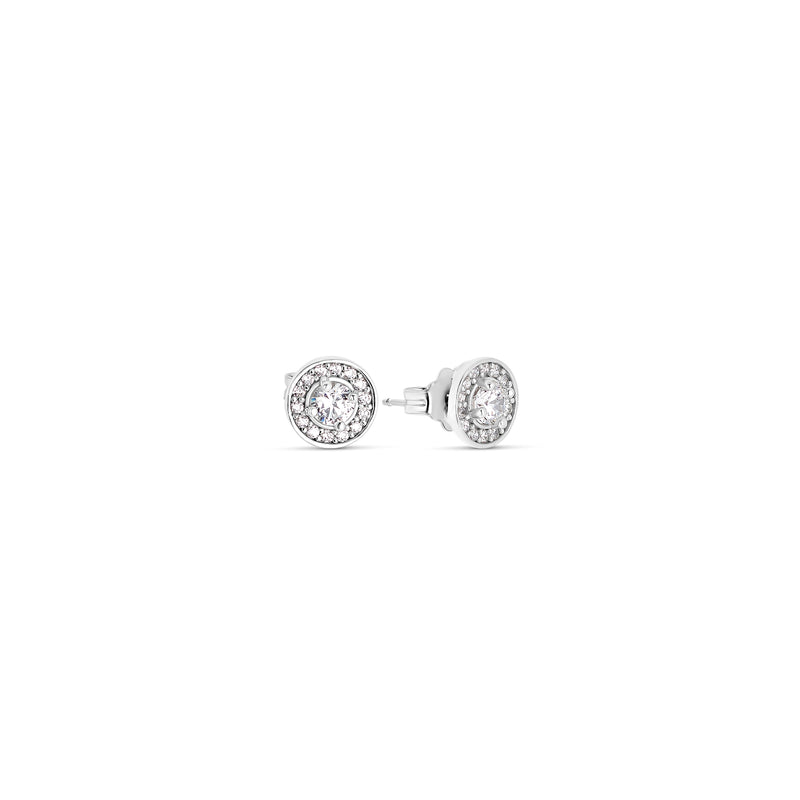 Silver Earrings with White Zirconia Button 7 mm