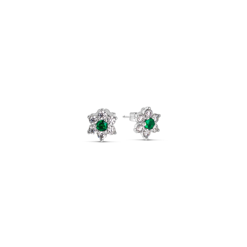 Emerald Round Zirconia Button Silver Earrings
