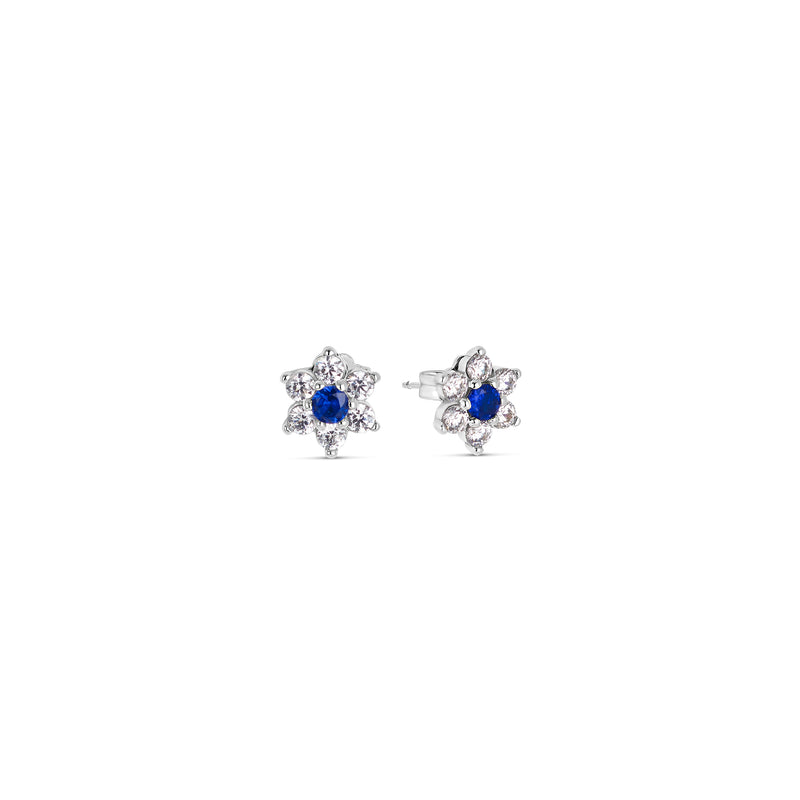 Sapphire Round Zirconia Button Silver Earrings