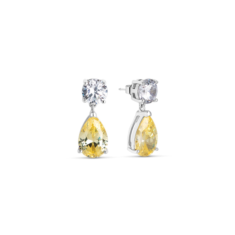 Silver Drop Earrings and Citrine Zirconia