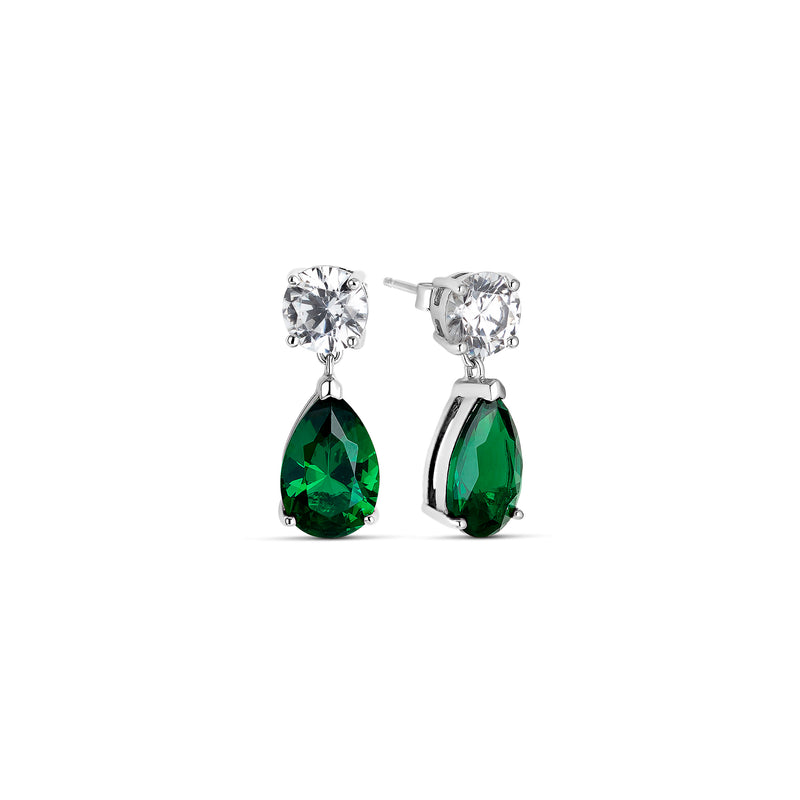 Silver Drop Earrings and Emerald Zirconia