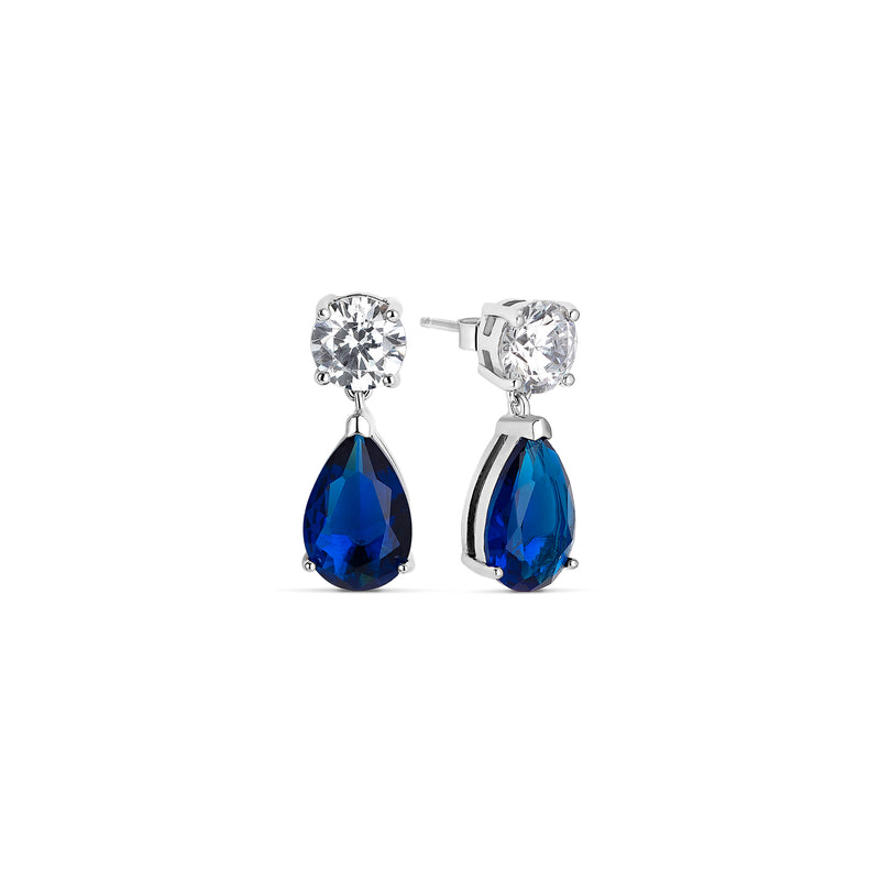 Silver and Sapphire Zirconia Drop Earrings