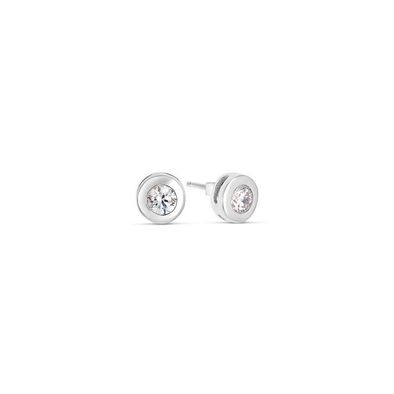 Silver Round Zirconia Button Earrings 8 mm