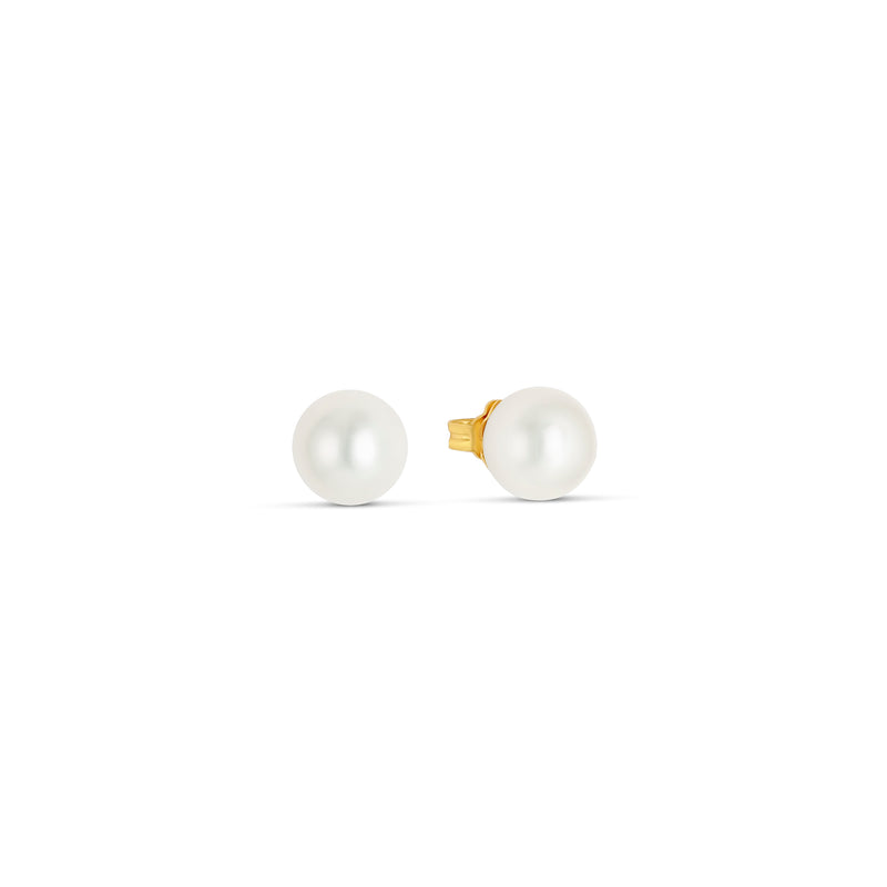 8 mm Shell Pearl and Zircon Flower Earrings in Silver
