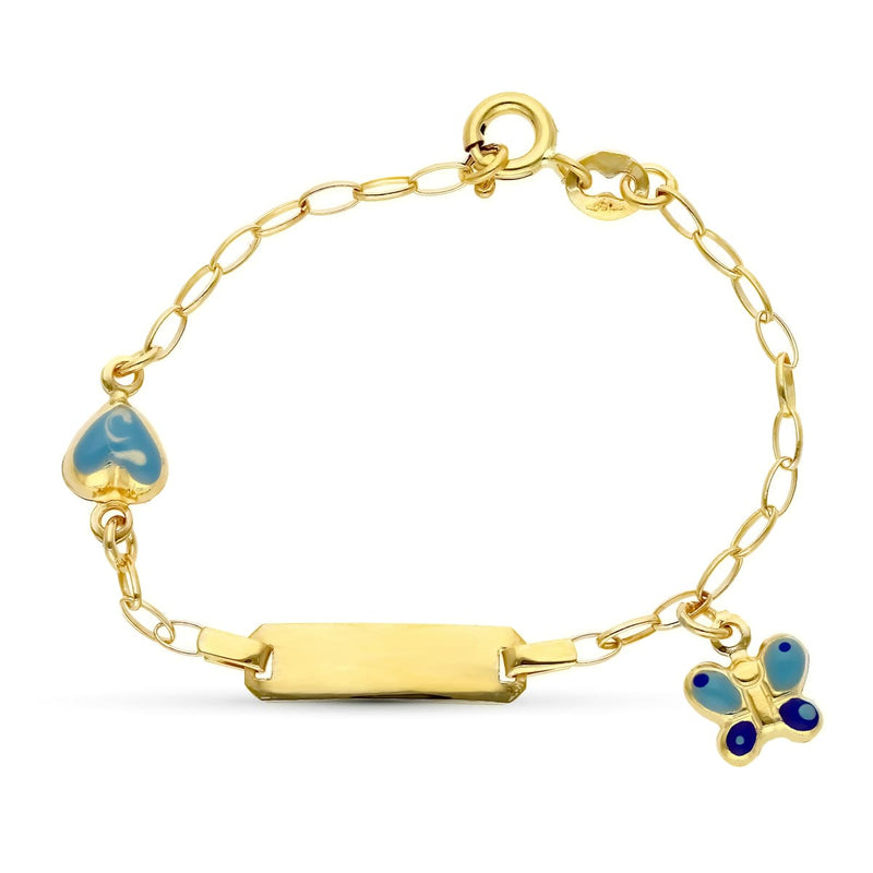 18K Yellow Gold Butterfly and Heart Bangle 13 cm