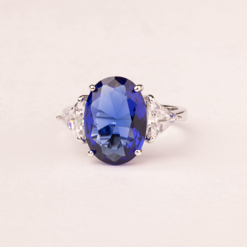 Ring with oval sapphire zirconia