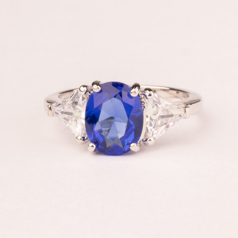 Small ring with oval sapphire zirconia