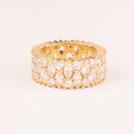 Mesh ring with marquise and round cut zircons plated in 18k gold