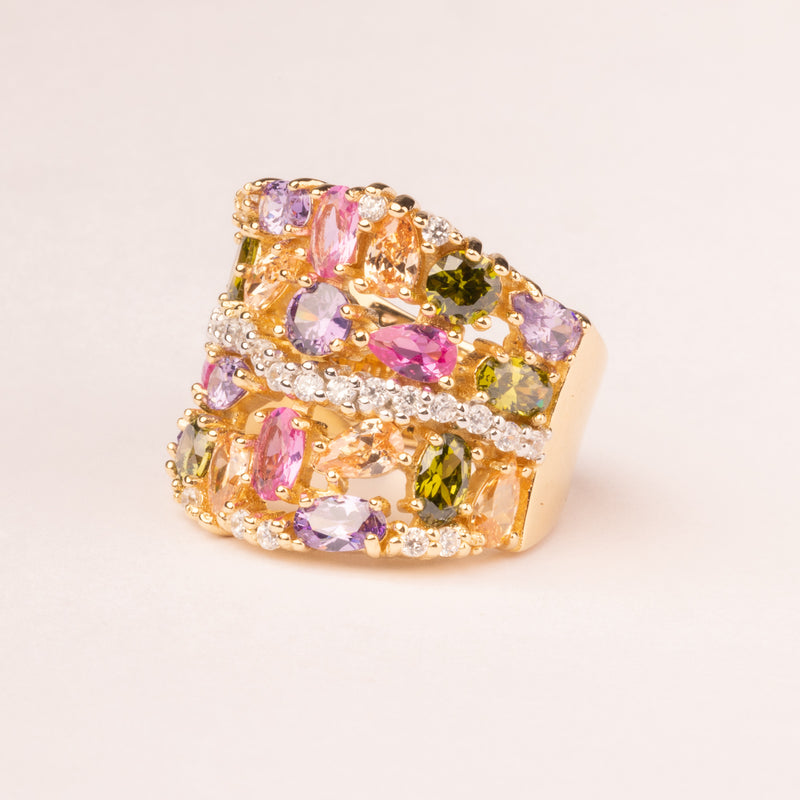 Multicolor mesh ring bathed in 18k gold
