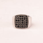 Square pavé chevalier ring with black zircons