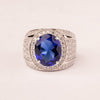High central oval zirconia sapphire mesh ring