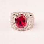 High central ruby ​​oval zirconia mesh ring