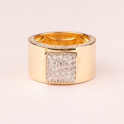 Chevalier Mesh Ring with square pavé plated in 18k gold