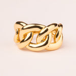 Smooth rigid groumette mesh ring plated in 18k gold