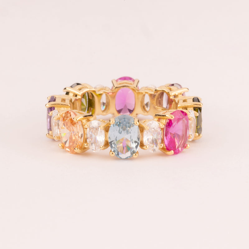 Alliance with multicolored oval zircons plated in 18k gold