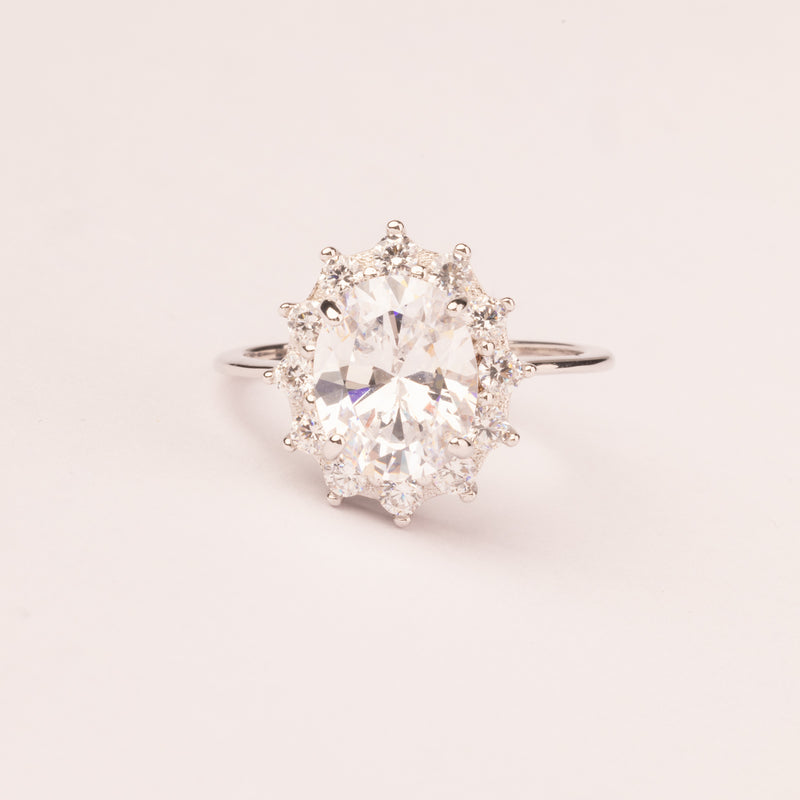 White oval zirconia ring with crown