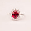 Oval ruby ​​zirconia ring with white zirconia crown