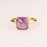 Colorful ring with amethyst cushion-cut zircons