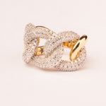 Groumette mesh ring with rigid pavé plated in 18k gold
