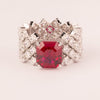 High and soft mesh with central ruby ​​zirconia with emerald cut