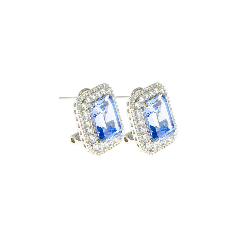 Silver and Rectangular Aquamarine Zirconia Earrings