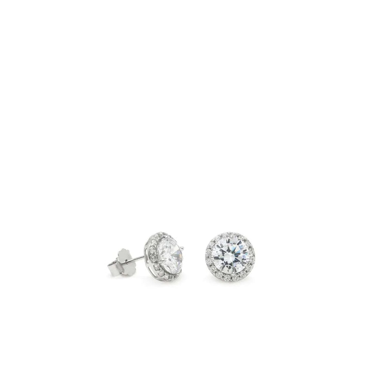 Small Shiny Silver Earrings Circular Design and Zirconia
