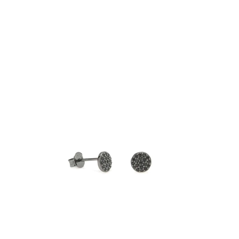 Small Shiny Ruthenium Silver Mini Circle Motif Earrings