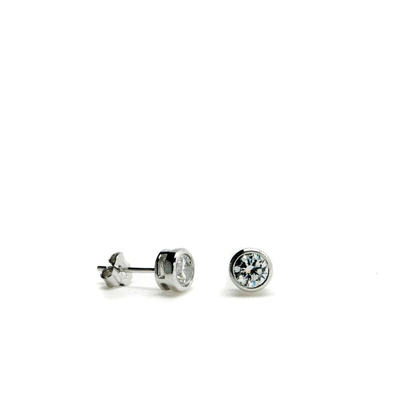 Small Smooth Circular Silver and Zirconia Earrings