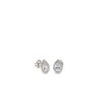 Small Shiny Silver Earrings with Oval Motif and Zirconia